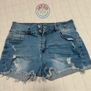 Women's Distressed Denim Shorts - Blue